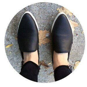 Vince Black Perforated Slip-On Sneakers with White Sole